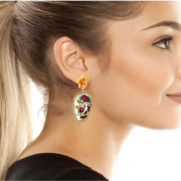 Sugar Skull Earrings Betsey Johnson Día de los Muertos - Picture 3 of 4